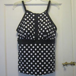 size 16W Long Keyhole High Neck Modest Tankini Top black retro dot